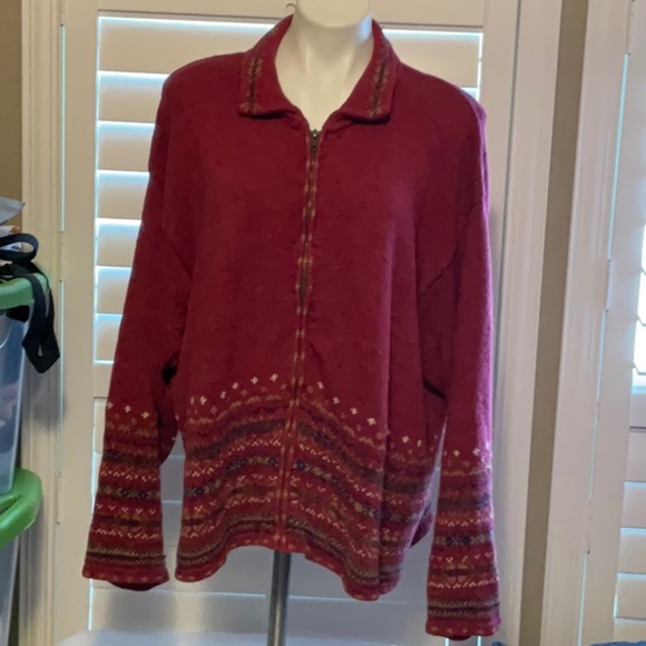 Red Cardigan Sweater with Knit Texture - Picture 1 of 8